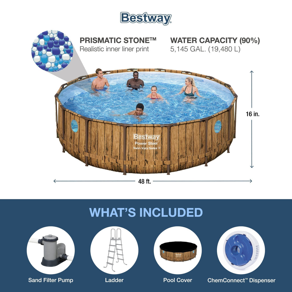 Bestway Power Steel Swim Vista 16' x 48" Round Above Ground Swimming Pool Set
