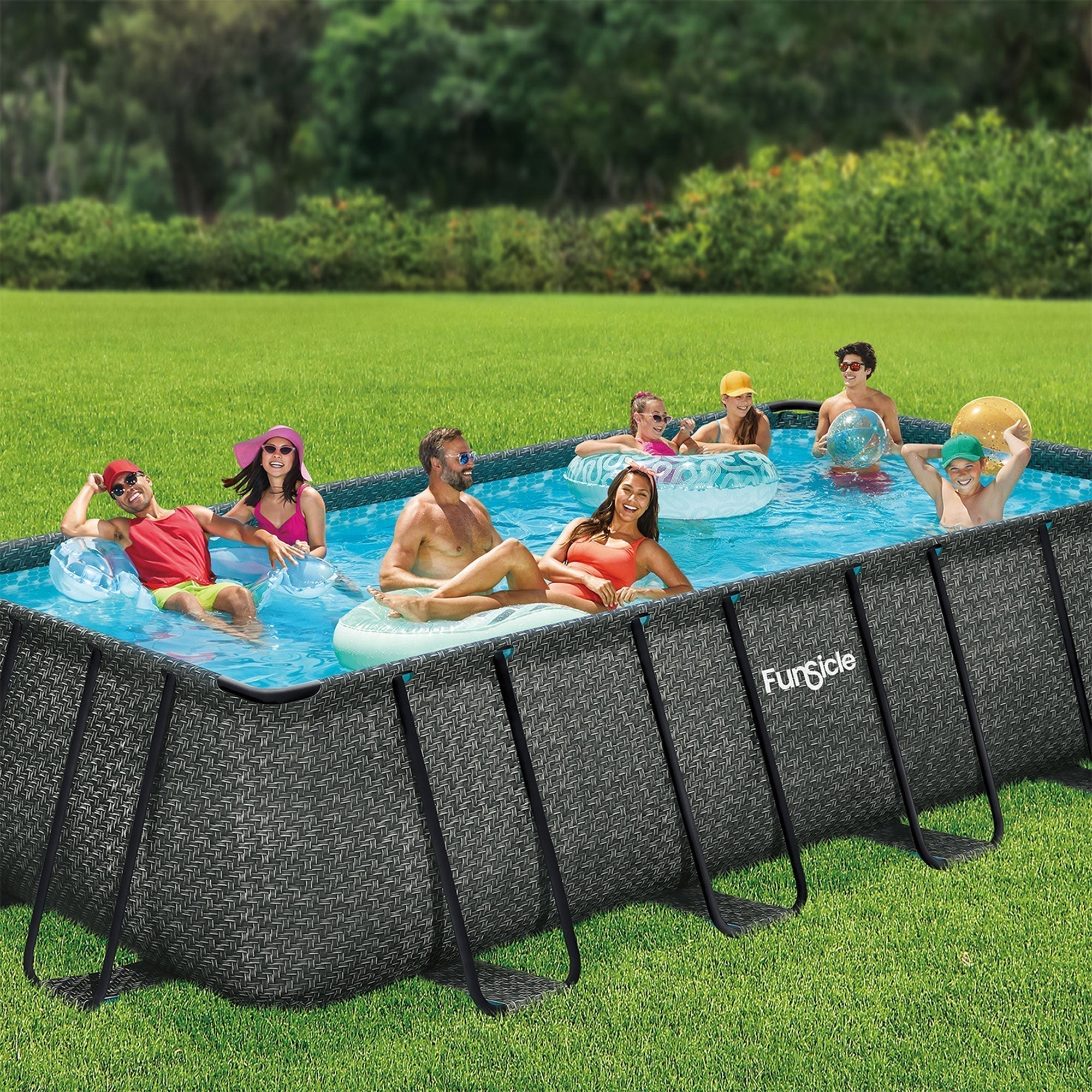 Funsicle 18' x 9' x 52" Oasis Rectangular Swimming Pool Set with 18' Cover