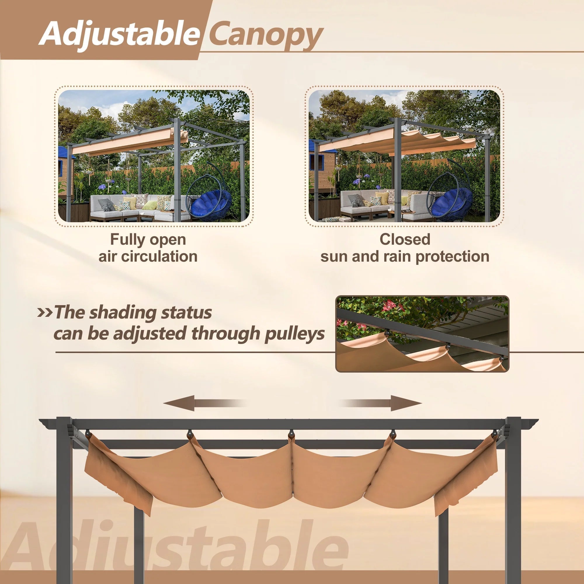 Stylish 10′ x 13′ Aluminum Patio Pergola with Retractable Canopy – Perfect Backyard Shade Shelter for Outdoor Parties