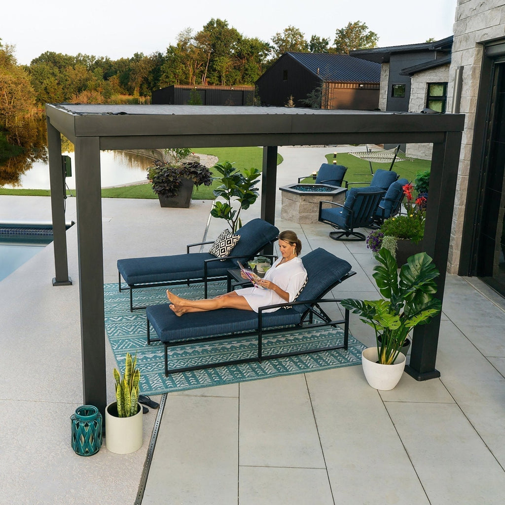 14×12 Trenton Modern Steel Pergola With Sail Shade Soft Canopy