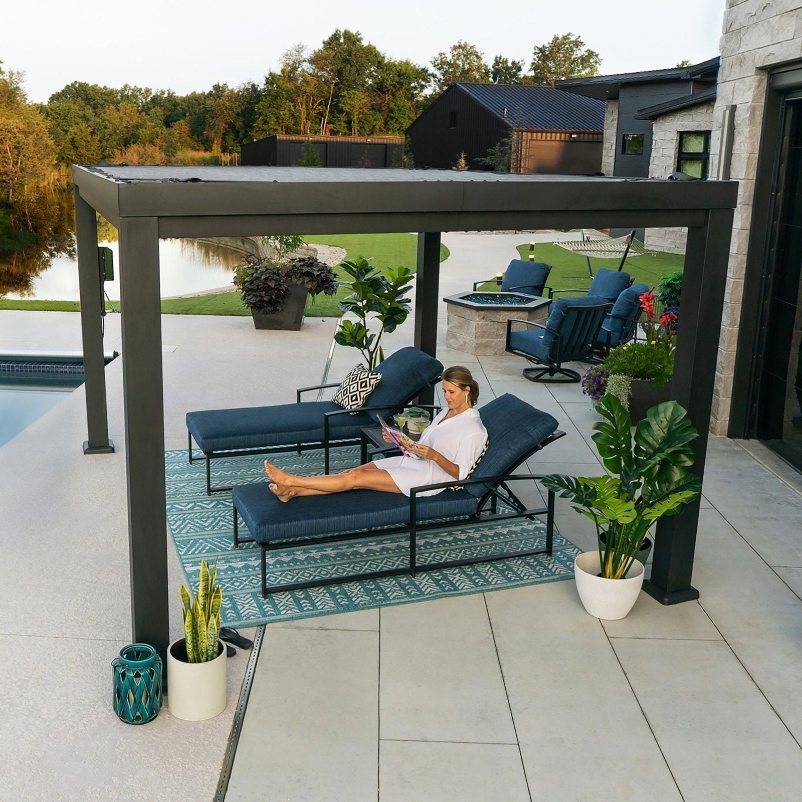 14×12 Trenton Modern Steel Pergola With Sail Shade Soft Canopy