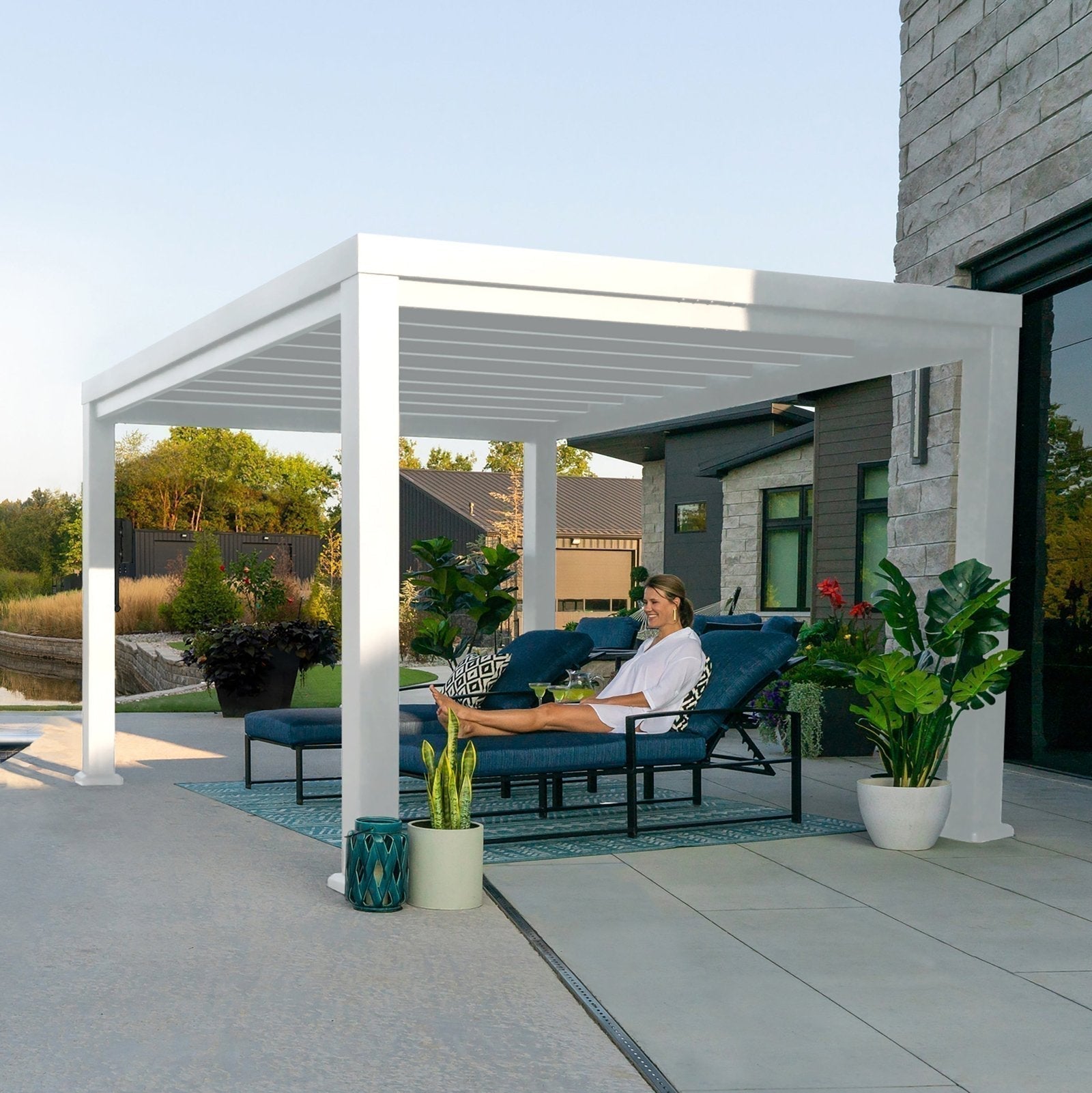 14×12 Windham Modern Steel Pergola With Sail Shade Soft Canopy