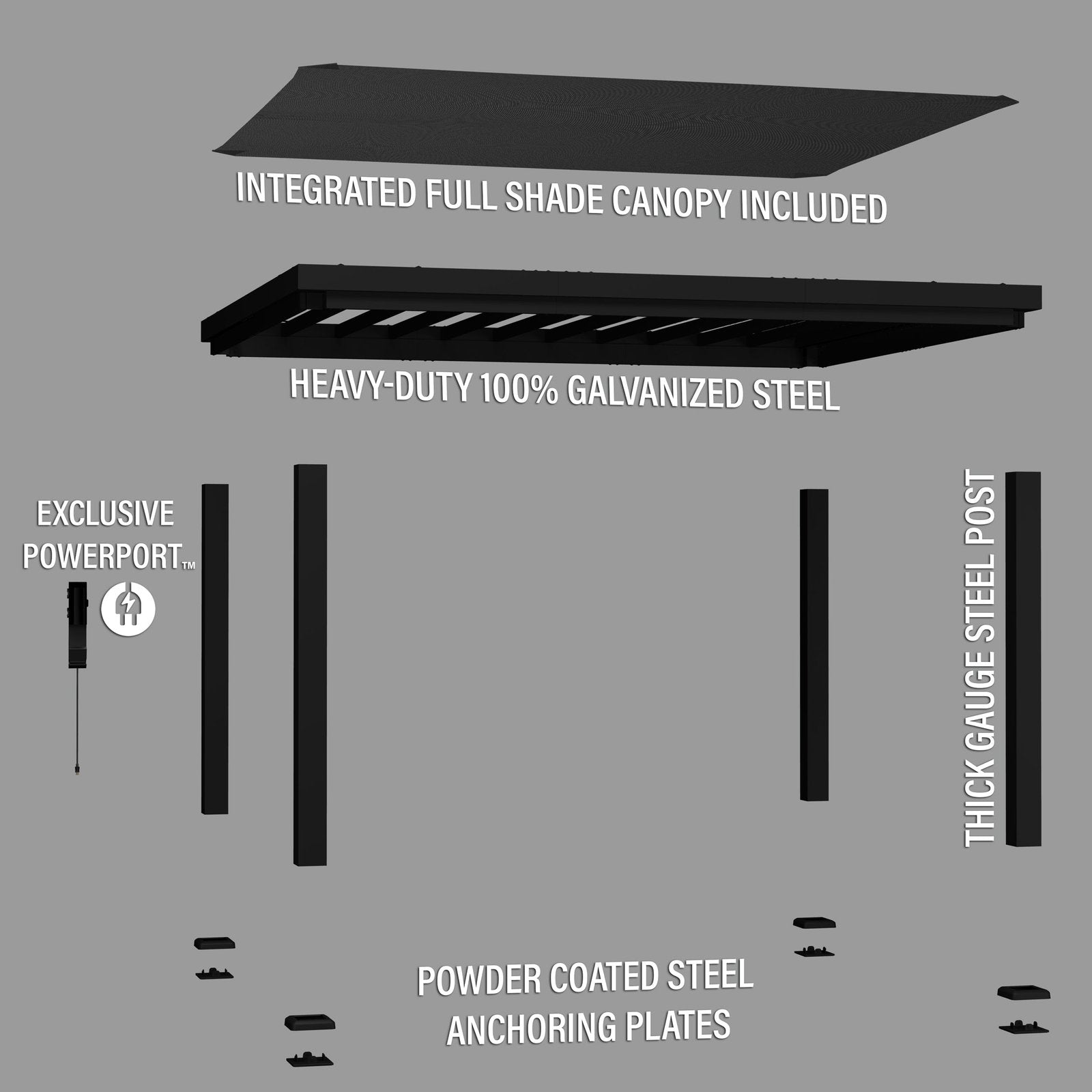 14×12 Trenton Modern Steel Pergola With Sail Shade Soft Canopy