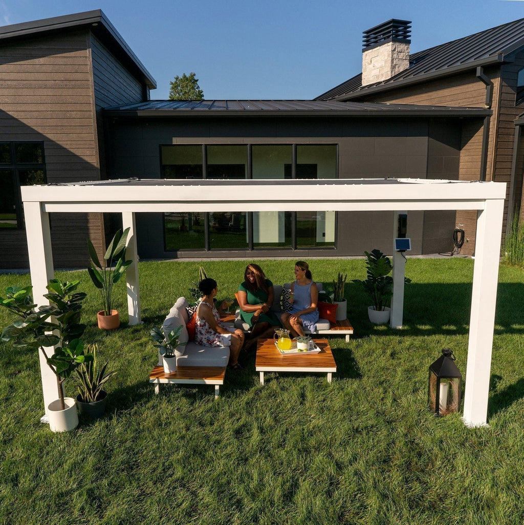 14×12 Windham Modern Steel Pergola With Sail Shade Soft Canopy