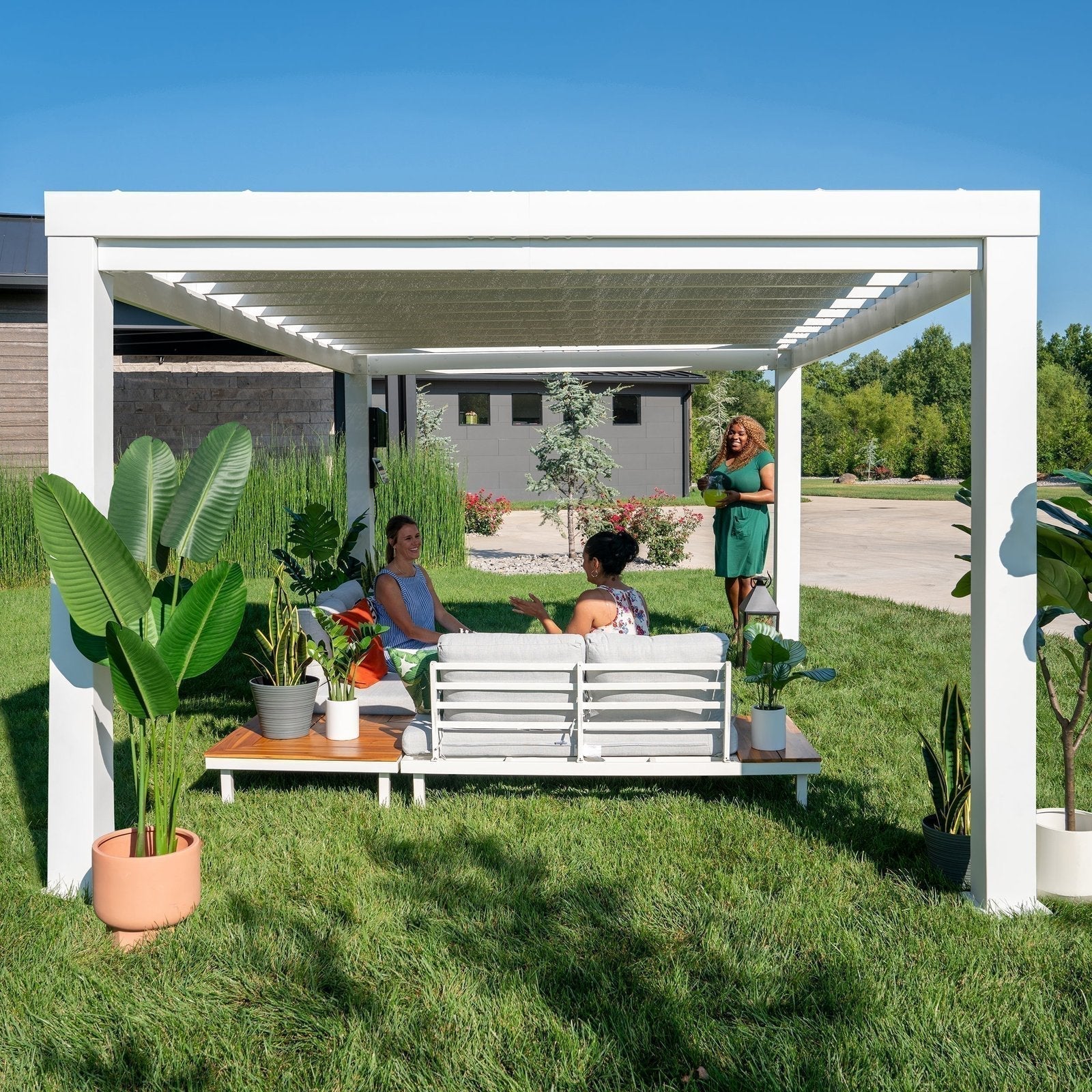 14×12 Windham Modern Steel Pergola With Sail Shade Soft Canopy