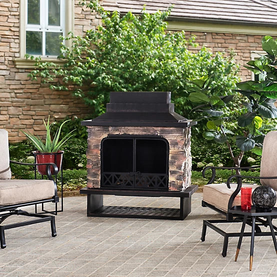Sunjoy Canyon Wood-Burning Fireplace, Heats 2.14 sq. ft.