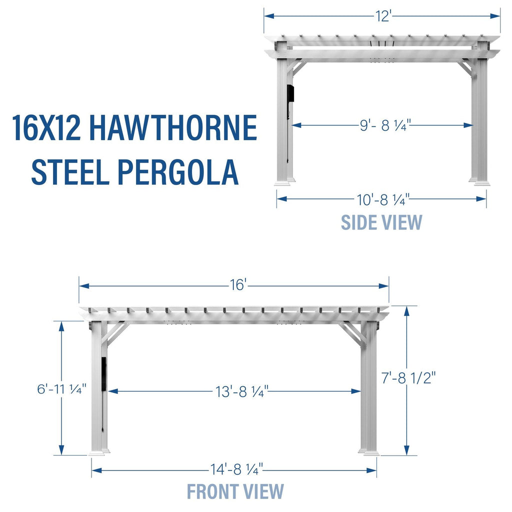 16×12 Hawthorne Traditional Steel Pergola With Sail Shade Soft Canopy