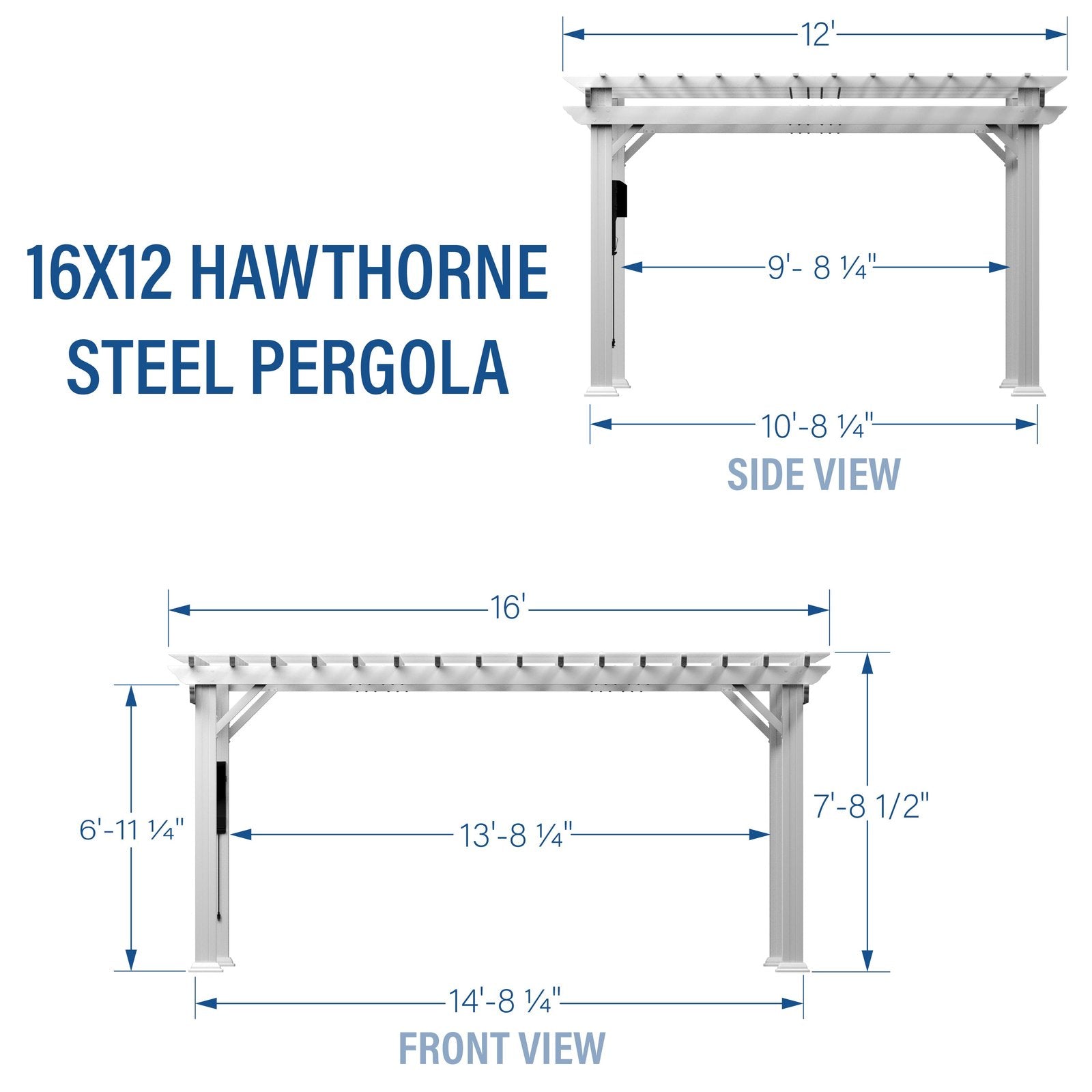 16×12 Hawthorne Traditional Steel Pergola With Sail Shade Soft Canopy
