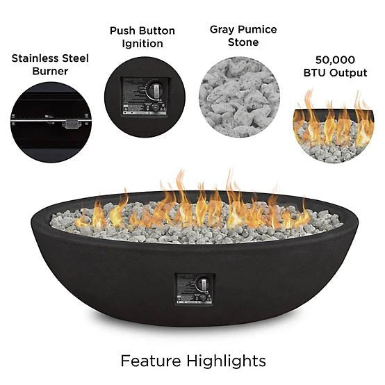 Real Flame 48.25 in. x 28.25 in. Riverside Oval Propane Gas Fire Bowl, Shale