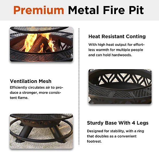 Red Mountain Valley 47 in. Wood-Burning Fire Pit with Adjustable BBQ Grate, Geometric