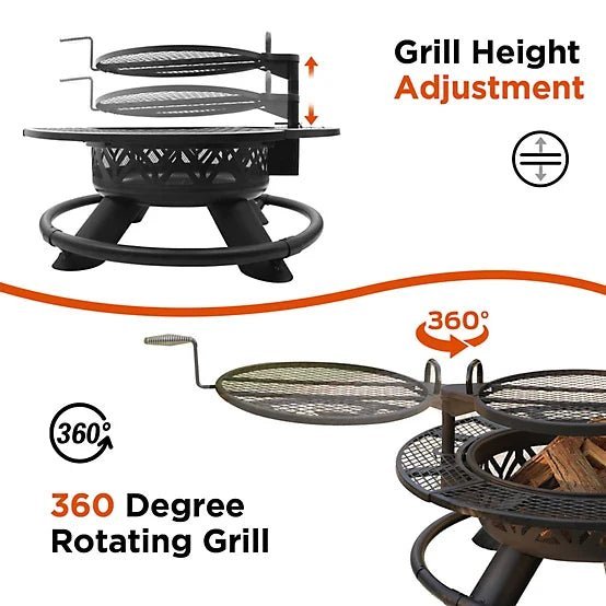 Red Mountain Valley 47 in. Wood-Burning Fire Pit with Adjustable BBQ Grate, Geometric