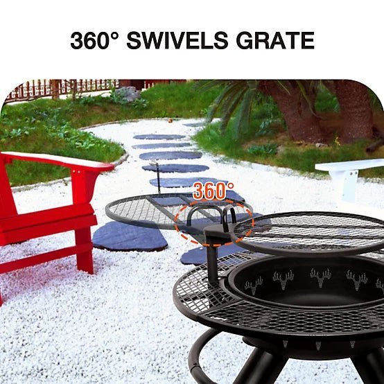 Red Mountain Valley 47 in. Wood-Burning Fire Pit with Adjustable BBQ Grate, Deer Head