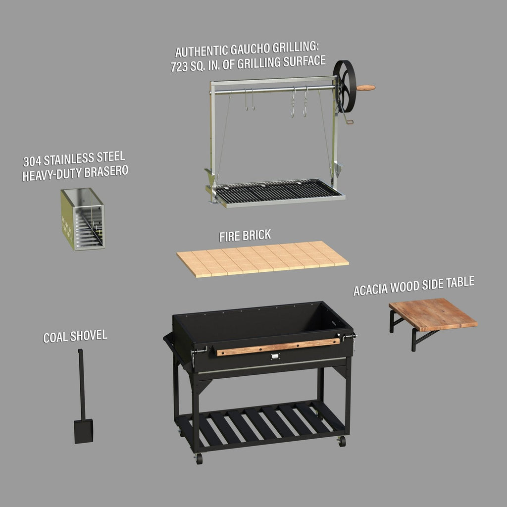 Premium Argentine/Santa Maria BBQ Grill with Wood Fire and Charcoal Grill