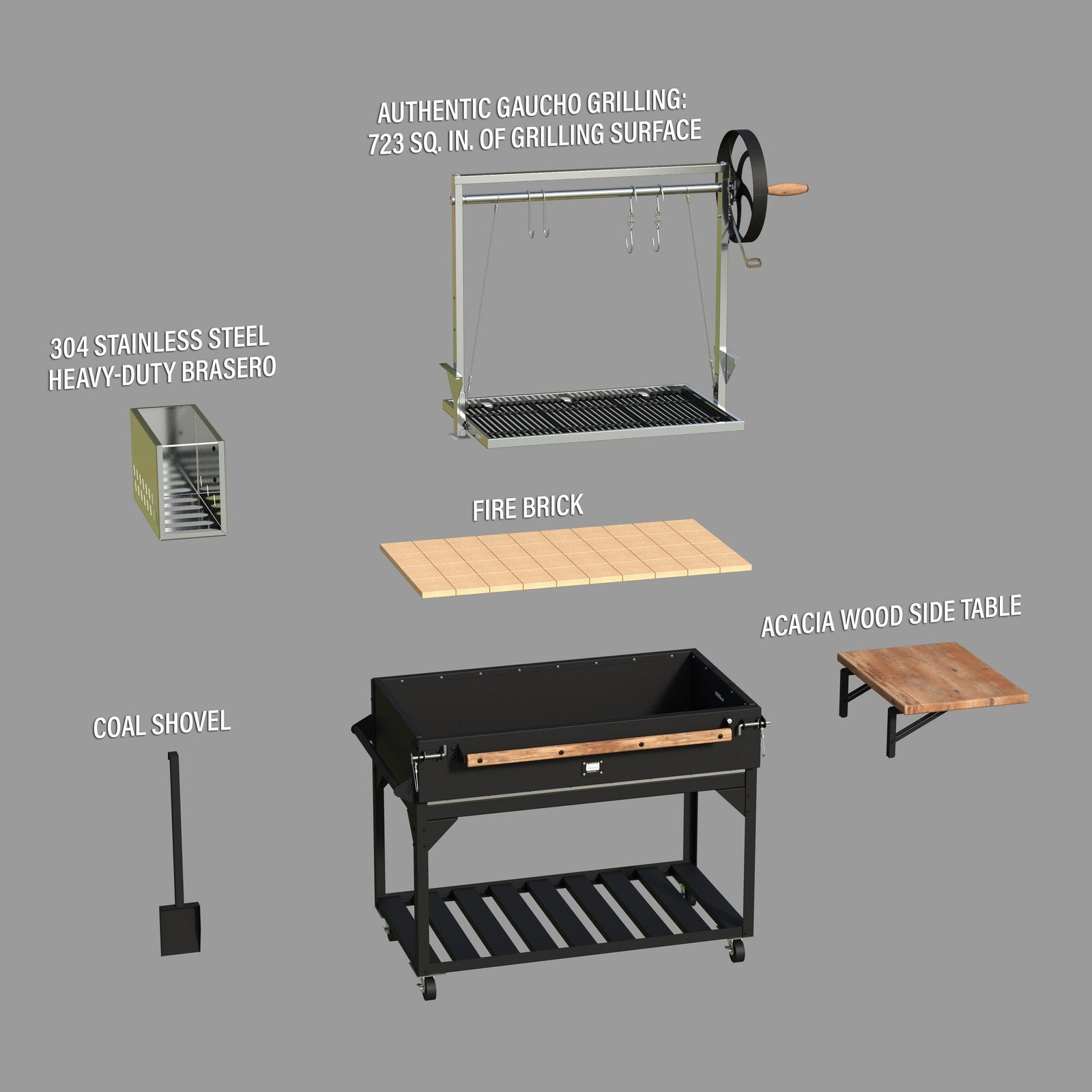 Premium Argentine/Santa Maria BBQ Grill with Wood Fire and Charcoal Grill