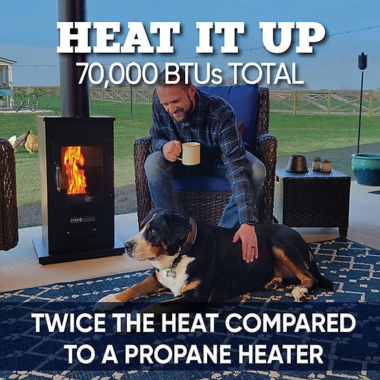 Even Embers Pellet-Fueled Patio Heater with 1 Glass Panel, 100 sq. ft., 70,000 BTU