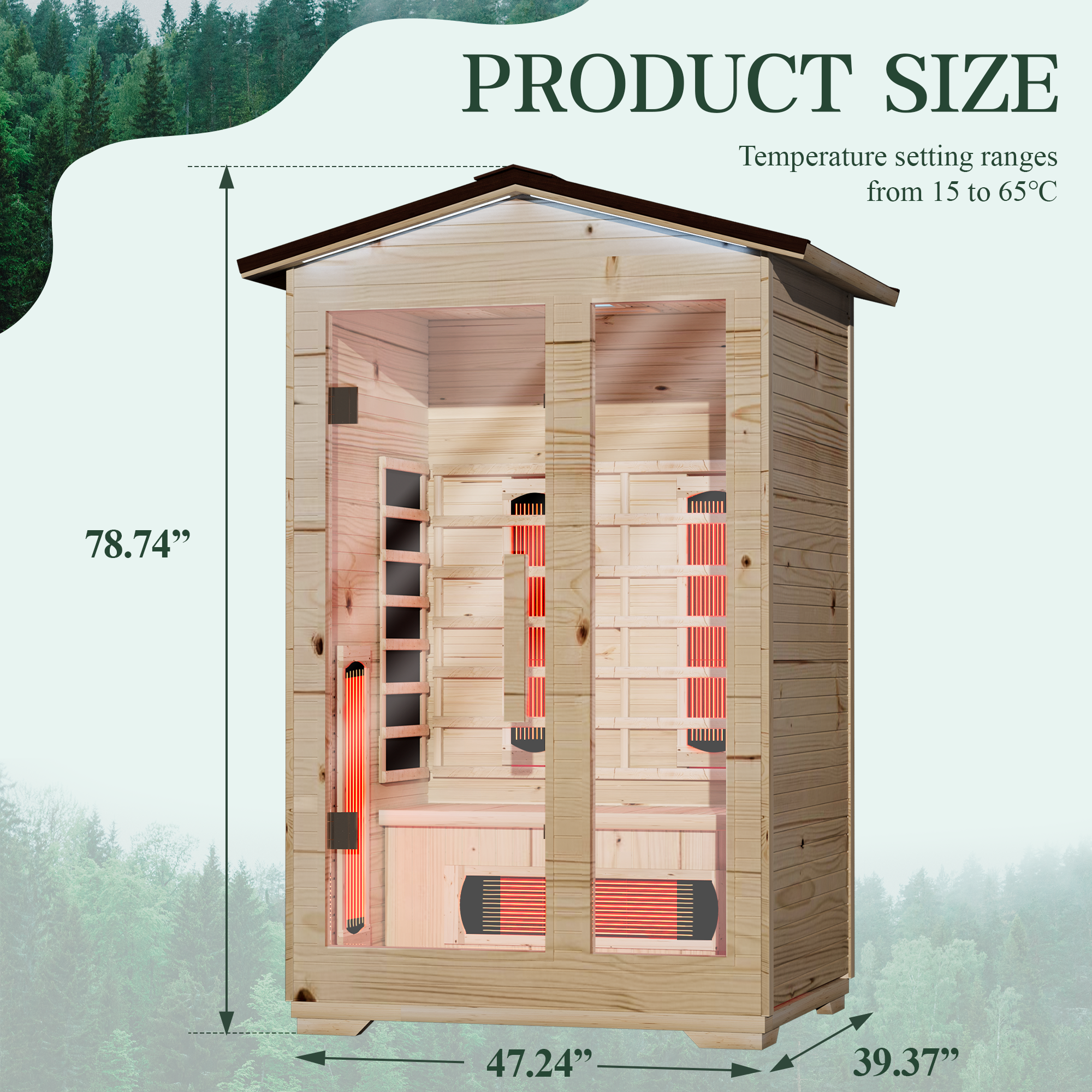 EROMMY Outdoor Sauna 2 Person, Far Infrared Wooden Sauna, Personal Sauna with Bluetooth Speaker and Changeable Chromotherapy Lighting