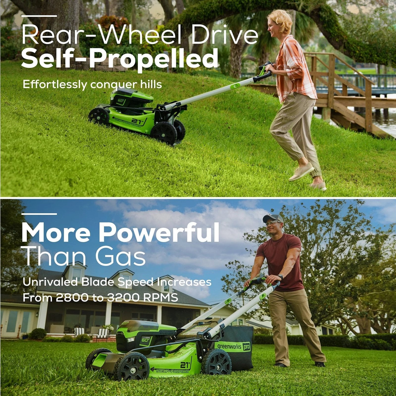 Greenworks 60V 21″ Brushless Self-Propelled Battery Powered Lawn Mower + (2) 4.0Ah Batteries & Dual Port Charger