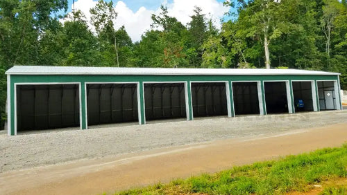 30x100x12 Metal Storage Building | 30x100 metal building with Green Forest walls and white roof