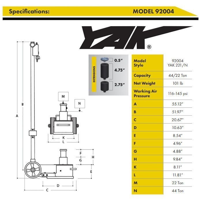 ESCO Yak 22-44 Ton Tall Air Hydraulic Jack