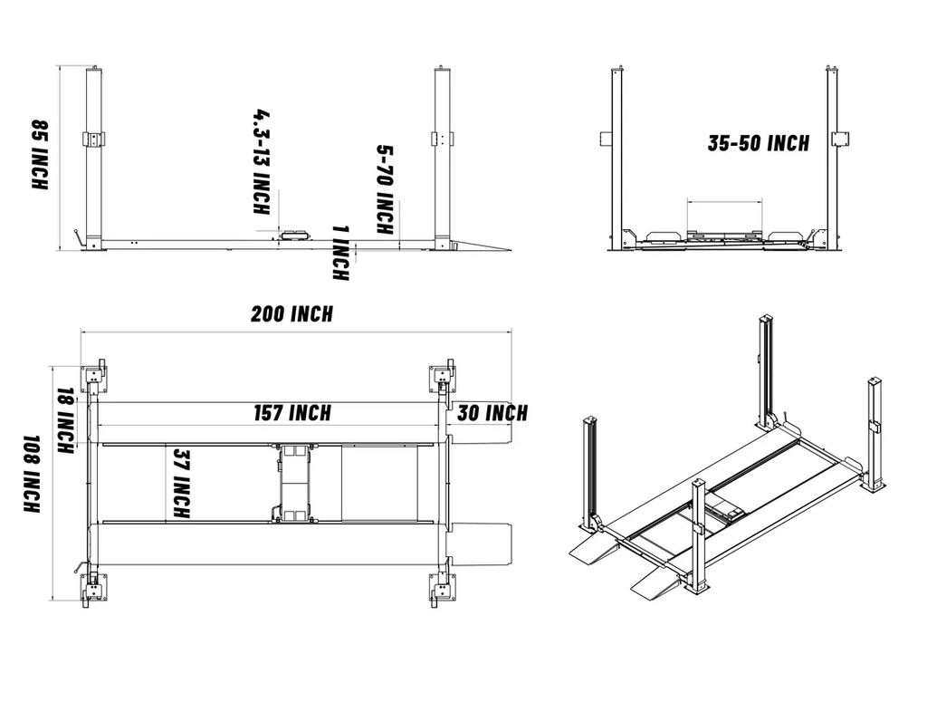 4H850 Heavy Duty Four Post Car lift 8500Lbs By KaTool