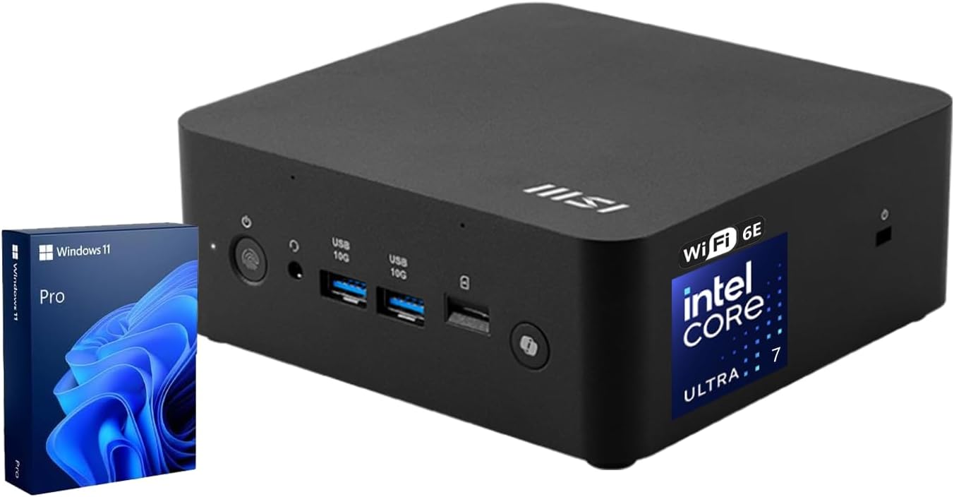 msi Cubi NUC AI Business Mini Desktop, Intel 16-Core Ultra 7 155H, 32GB DDR5, 1TB SSD, Support 4-Display & 4K, 2 x Thunderbolt 4, 2 x HDMI, Dual 2.5G LAN, Wi-Fi 6E, Windows 11 Pro, Black