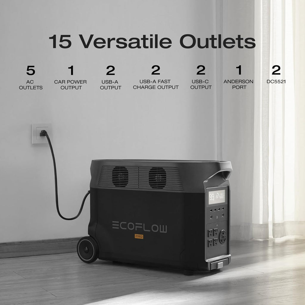 EF ECOFLOW Portable Power Station 3600Wh DELTA Pro, 120V AC Outlets x 5, 3600W, 2.7H Fast Charge, Lifepo4 Power Station