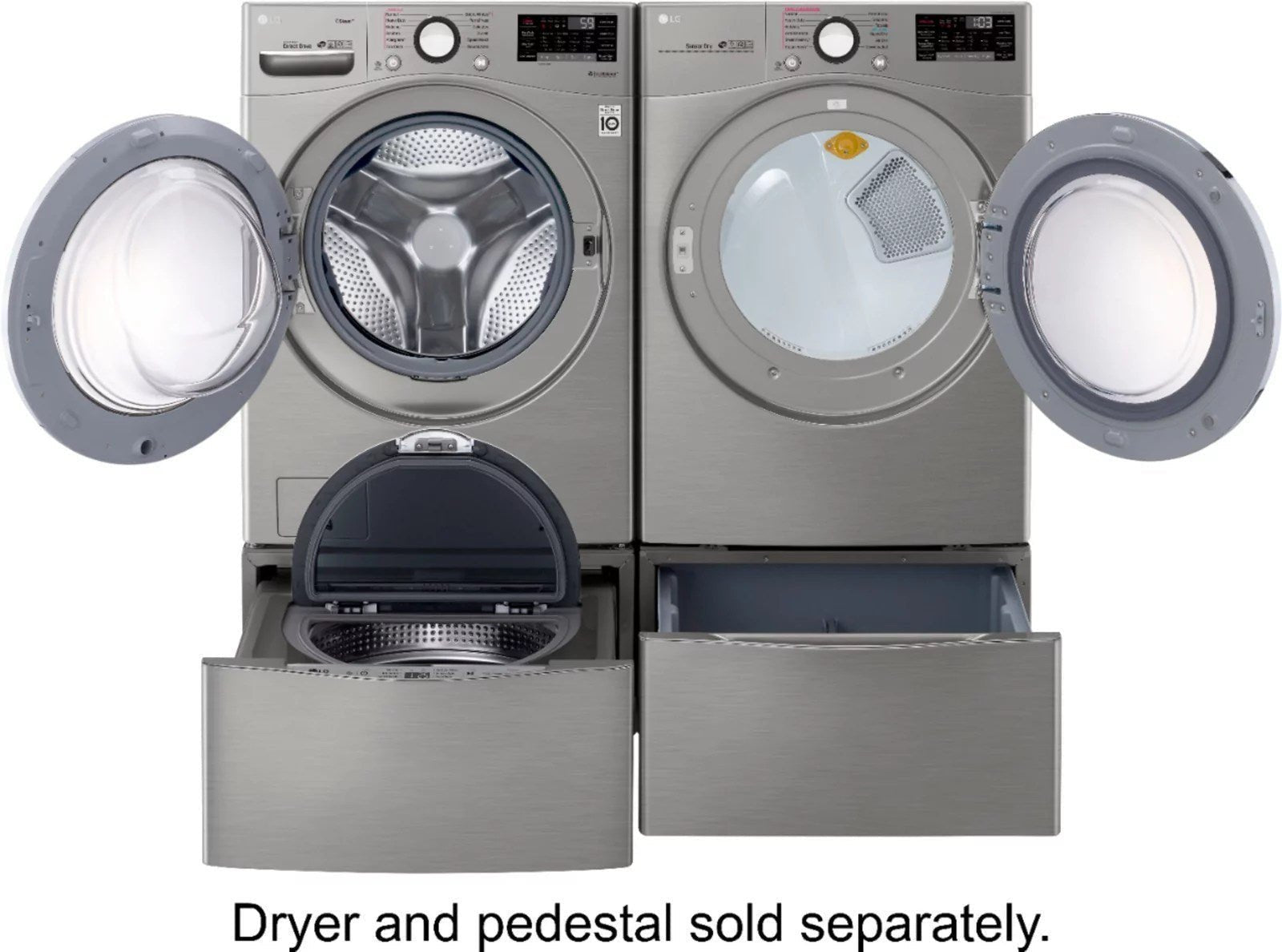 LG – 4.5 Cu. Ft. High-Efficiency Stackable Smart Front Load Washer with Steam and 6Motion Technology – Graphite steel