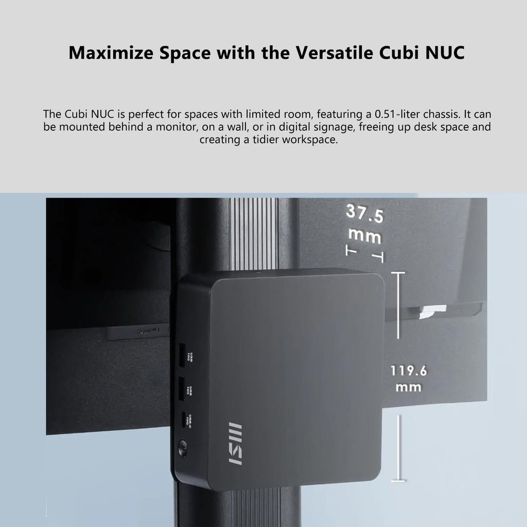 msi Cubi NUC AI Business Mini Desktop, Intel 16-Core Ultra 7 155H, 32GB DDR5, 1TB SSD, Support 4-Display & 4K, 2 x Thunderbolt 4, 2 x HDMI, Dual 2.5G LAN, Wi-Fi 6E, Windows 11 Pro, Black