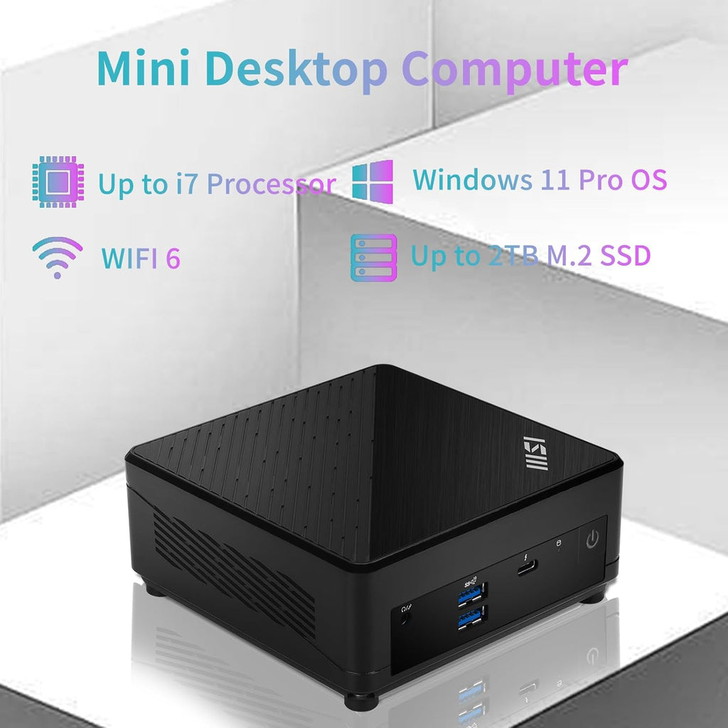 msi Cubi NUC AI Business Mini Desktop, Intel 16-Core Ultra 7 155H, 32GB DDR5, 1TB SSD, Support 4-Display & 4K, 2 x Thunderbolt 4, 2 x HDMI, Dual 2.5G LAN, Wi-Fi 6E, Windows 11 Pro, Black