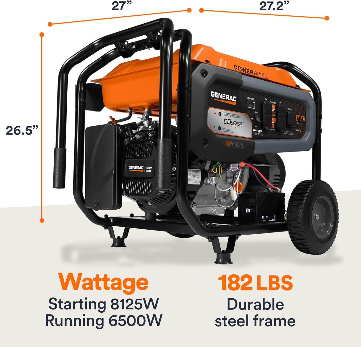 Generac 8,125 Starting Watt Portable Gas Generator – Includes Extension Cord