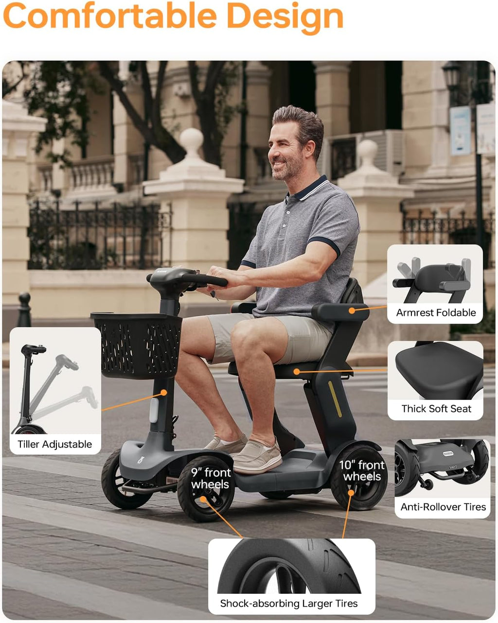 Paiseec S3 Pro Foldable 4-Wheel Mobility Scooter for Seniors, 40 Mile Range, 250W, All-Terrain