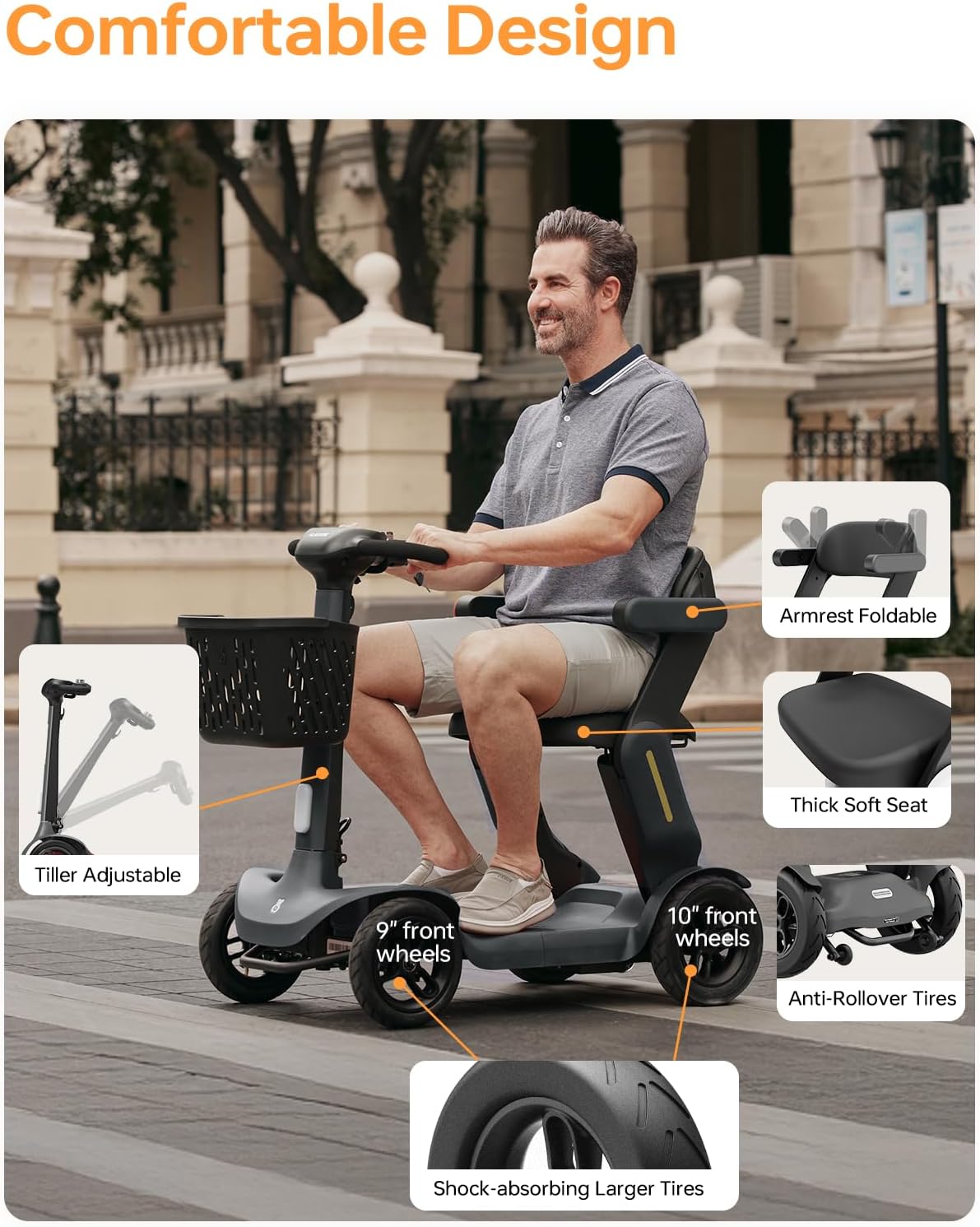 Paiseec S3 Pro Foldable 4-Wheel Mobility Scooter for Seniors, 40 Mile Range, 250W, All-Terrain