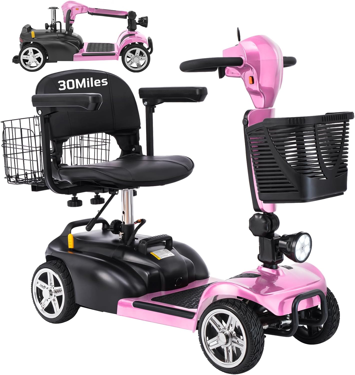 4-Wheel Mobility Scooter for Adults & Seniors, 15–30 Mile Range, 350W, Removable Battery, Compact
