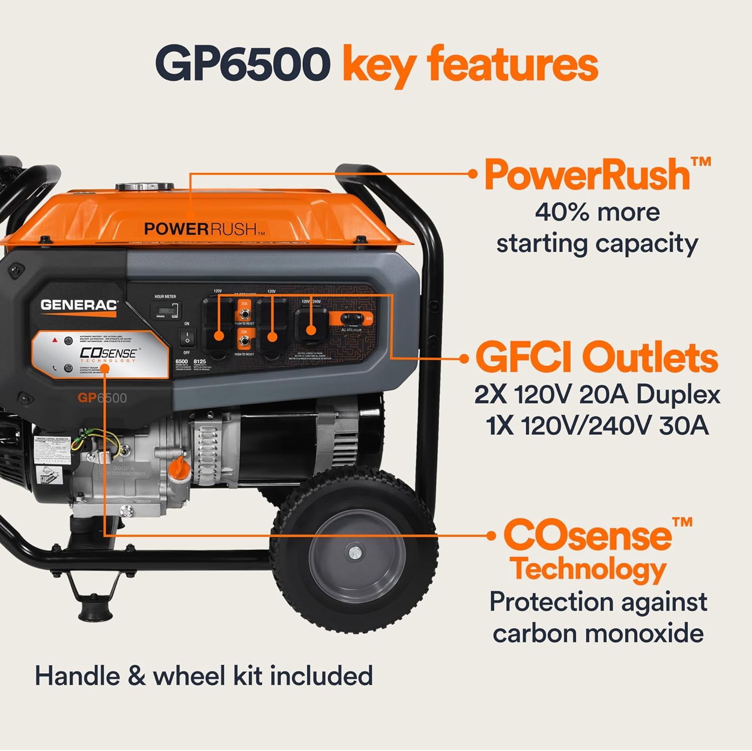 Generac 8,125 Starting Watt Portable Gas Generator – Includes Extension Cord