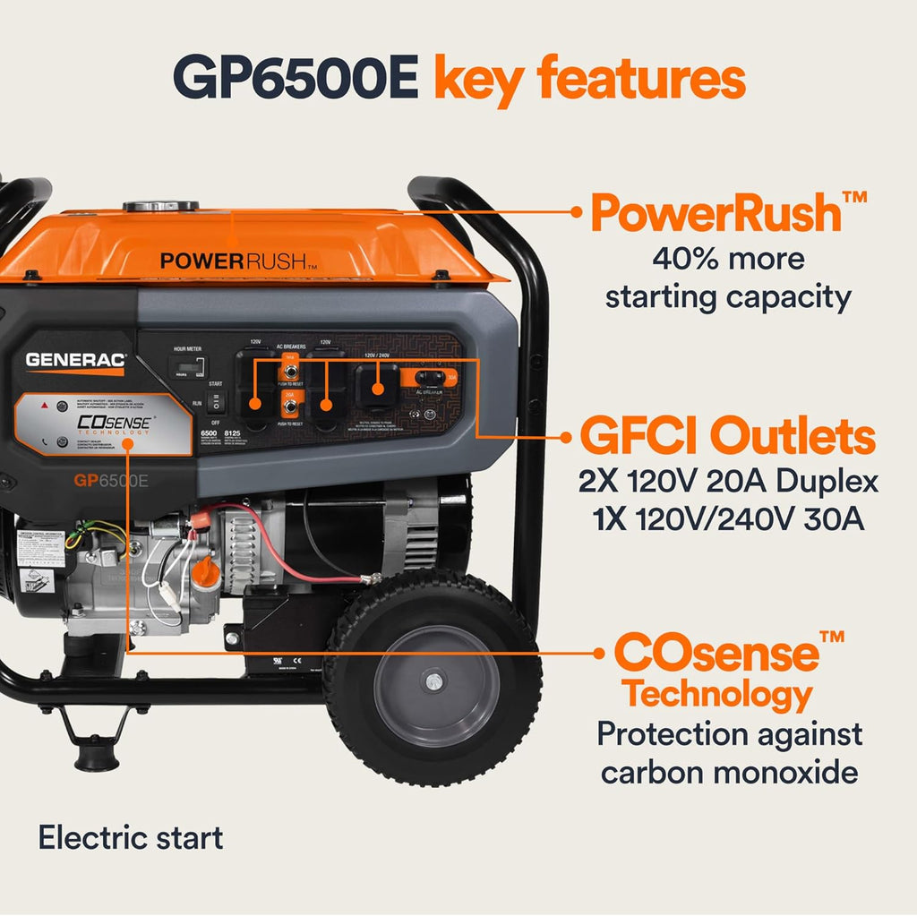 Generac 8,125 Starting Watt Portable Gas Generator – Includes Extension Cord