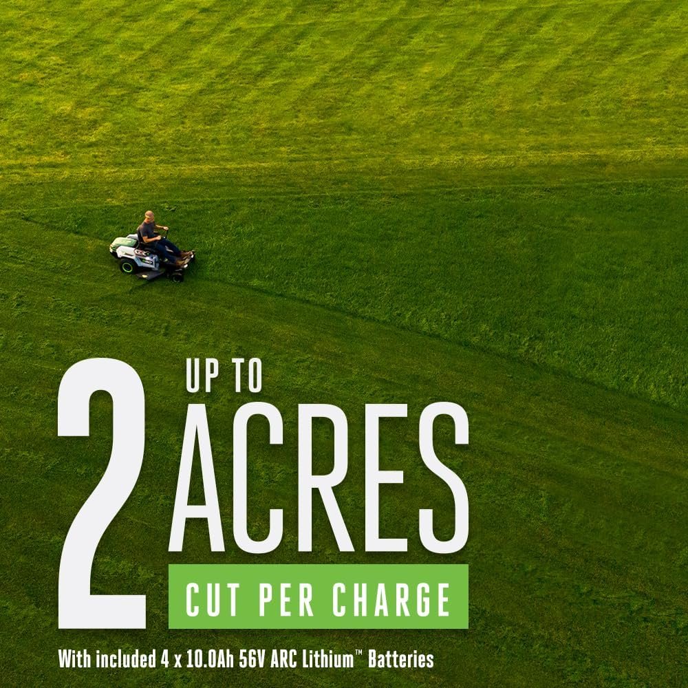 EGO Power+ Electric Riding Lawn Mower, 42″ Deck with Zero Turn Radius, Includes (4) 56V 10.0Ah Batteries and Charger – ZT4204L