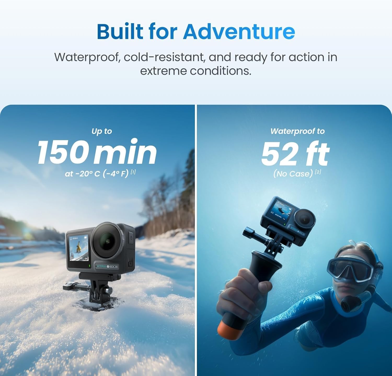 Action Camera 4K Waterproof to 52 ft with Hyper Stabilization & 3‑Hour Battery