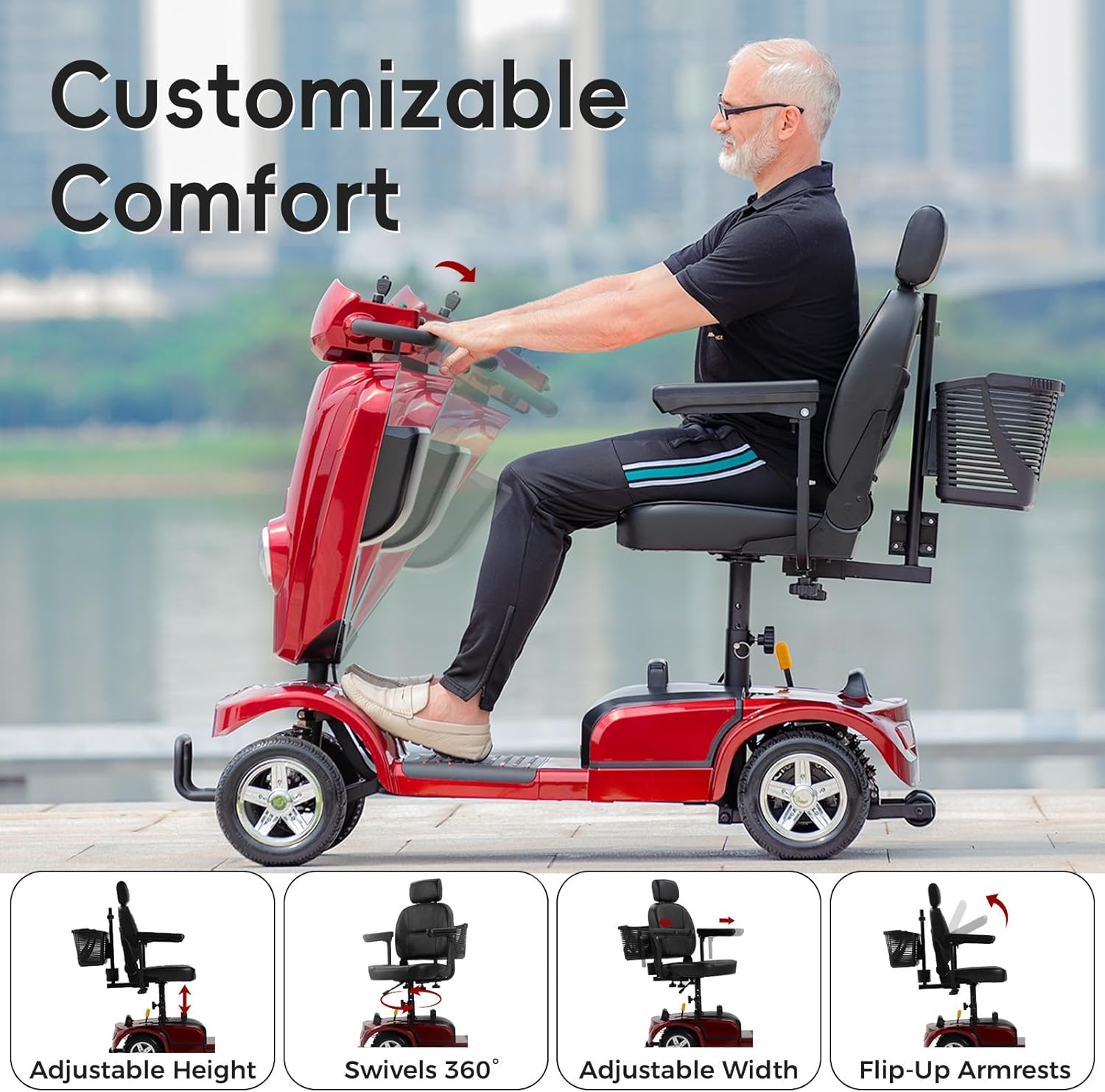 Heavy Duty Electric Mobility Scooter for Adults & Seniors, 16–32 Mile Range, 500–1000W, Off-Road