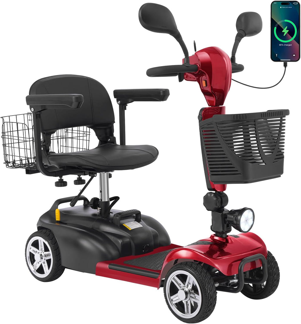 4-Wheel Mobility Scooter for Adults & Seniors, 15–30 Mile Range, 350W, Removable Battery, Compact