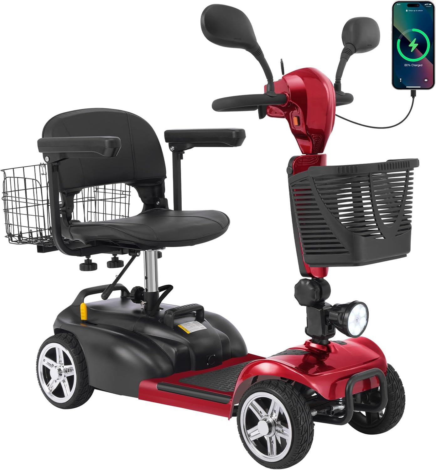 4-Wheel Mobility Scooter for Adults & Seniors, 15–30 Mile Range, 350W, Removable Battery, Compact