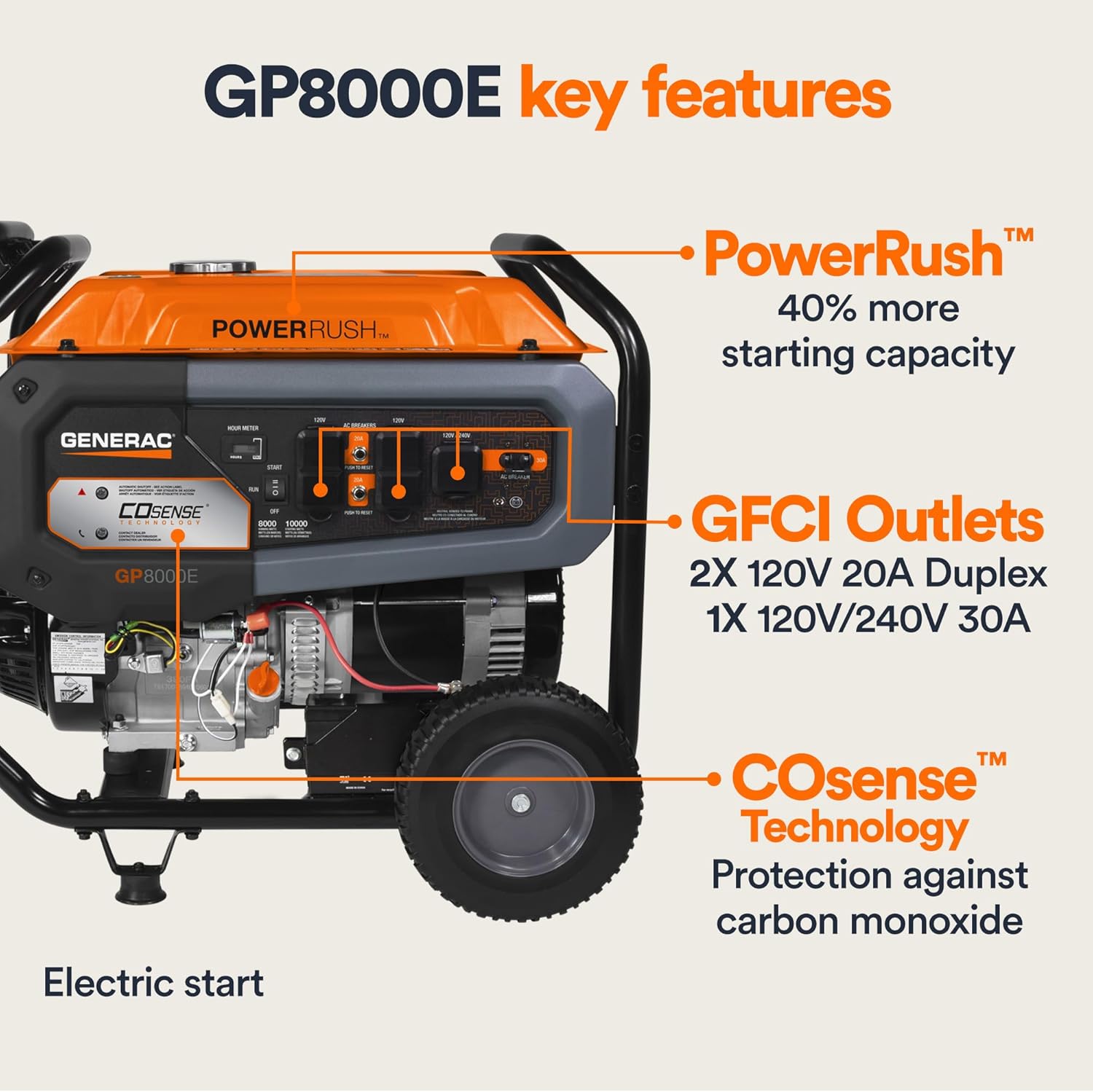 Generac 8,125 Starting Watt Portable Gas Generator – Includes Extension Cord