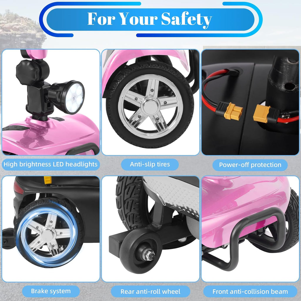 4-Wheel Mobility Scooter for Adults & Seniors, 15–30 Mile Range, 350W, Removable Battery, Compact