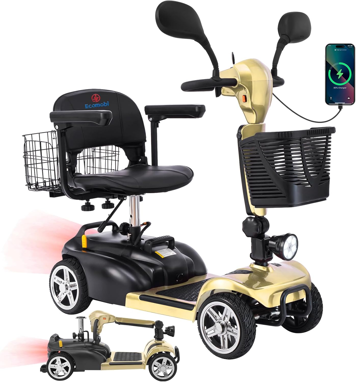 4-Wheel Mobility Scooter for Adults & Seniors, 15–30 Mile Range, 350W, Removable Battery, Compact