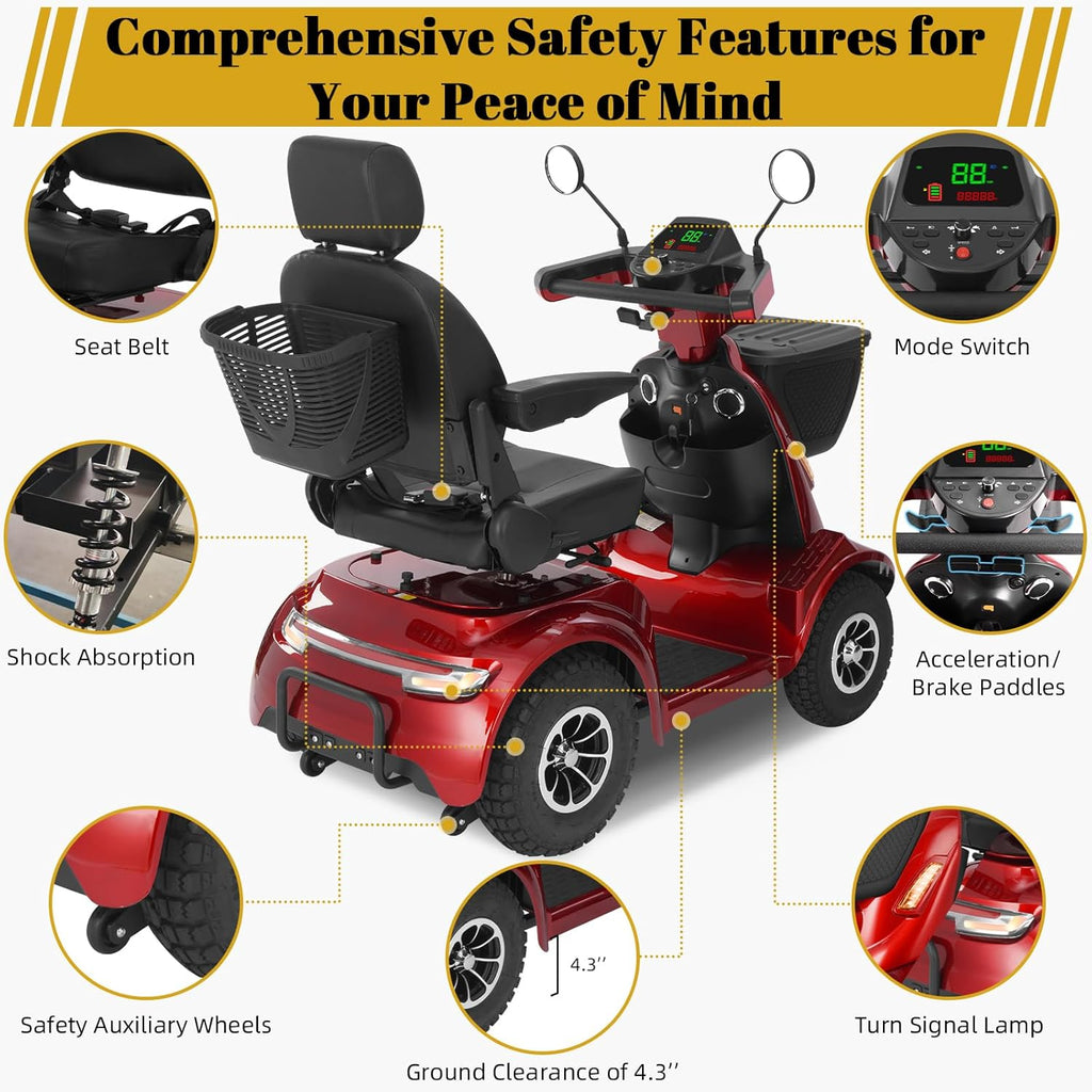 Heavy Duty Electric Mobility Scooter for Adults & Seniors, 16–32 Mile Range, 500–1000W, Off-Road