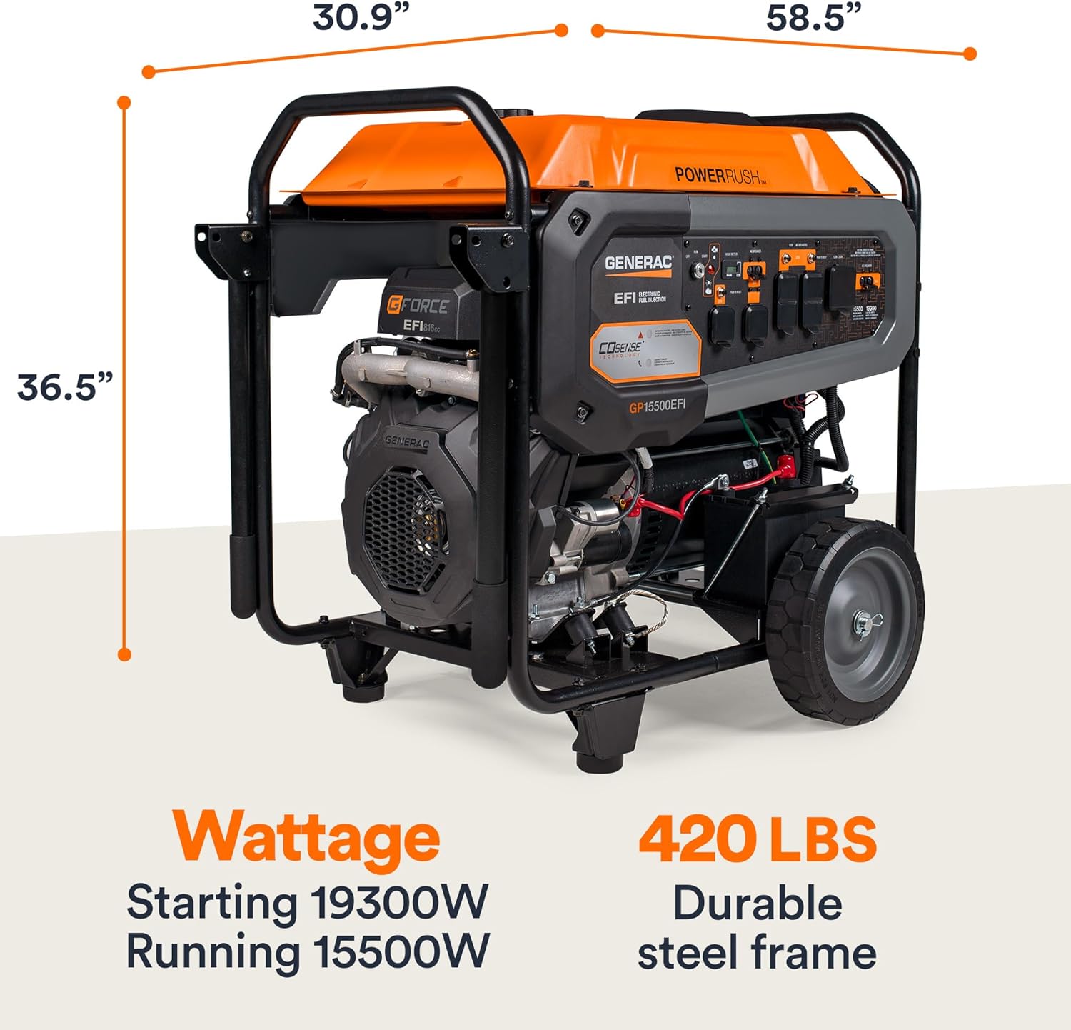 Generac 8,125 Starting Watt Portable Gas Generator – Includes Extension Cord