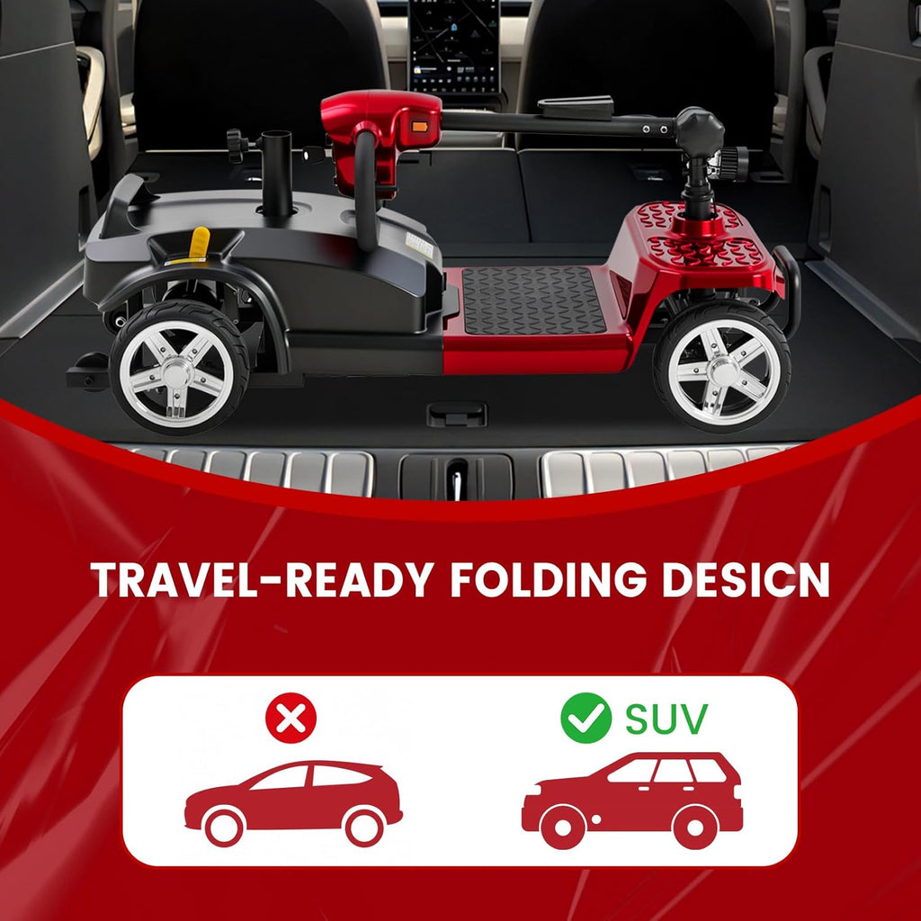 4-Wheel Mobility Scooter for Adults & Seniors, 15–30 Mile Range, 350W, Removable Battery, Compact