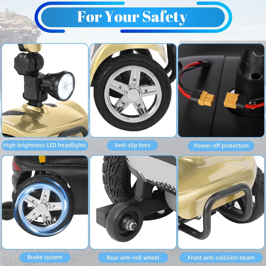 4-Wheel Mobility Scooter for Adults & Seniors, 15–30 Mile Range, 350W, Removable Battery, Compact