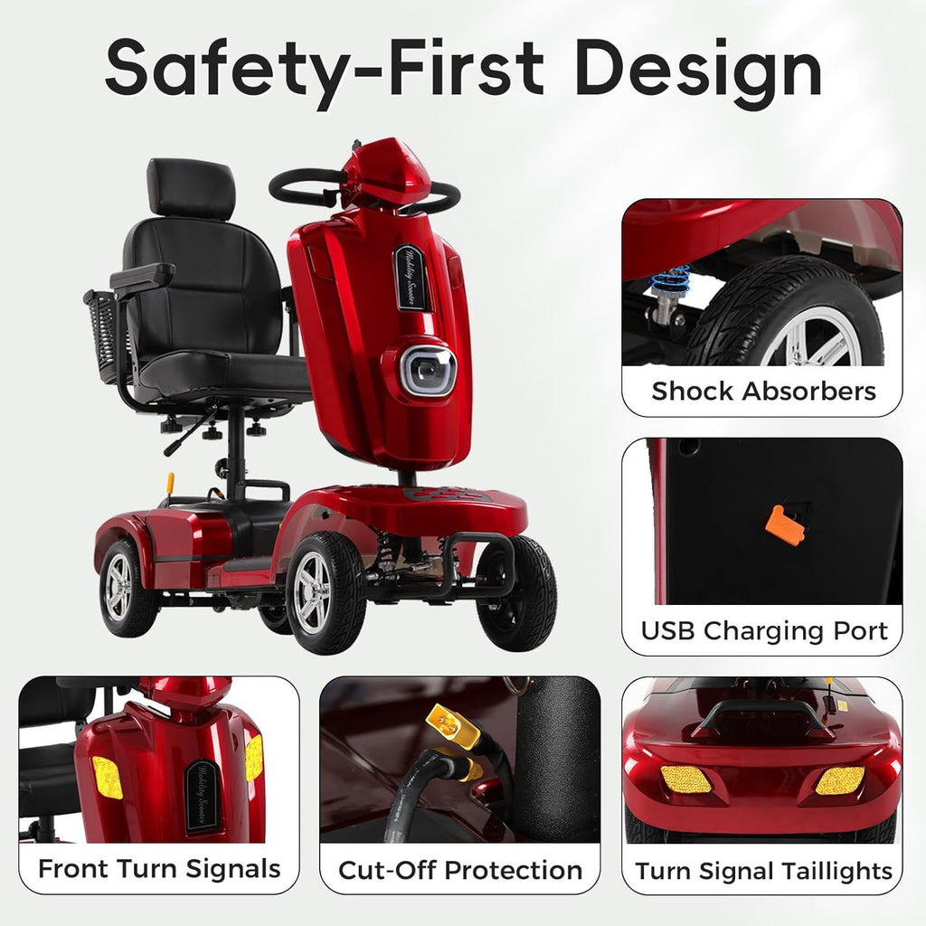 Heavy Duty Electric Mobility Scooter for Adults & Seniors, 16–32 Mile Range, 500–1000W, Off-Road