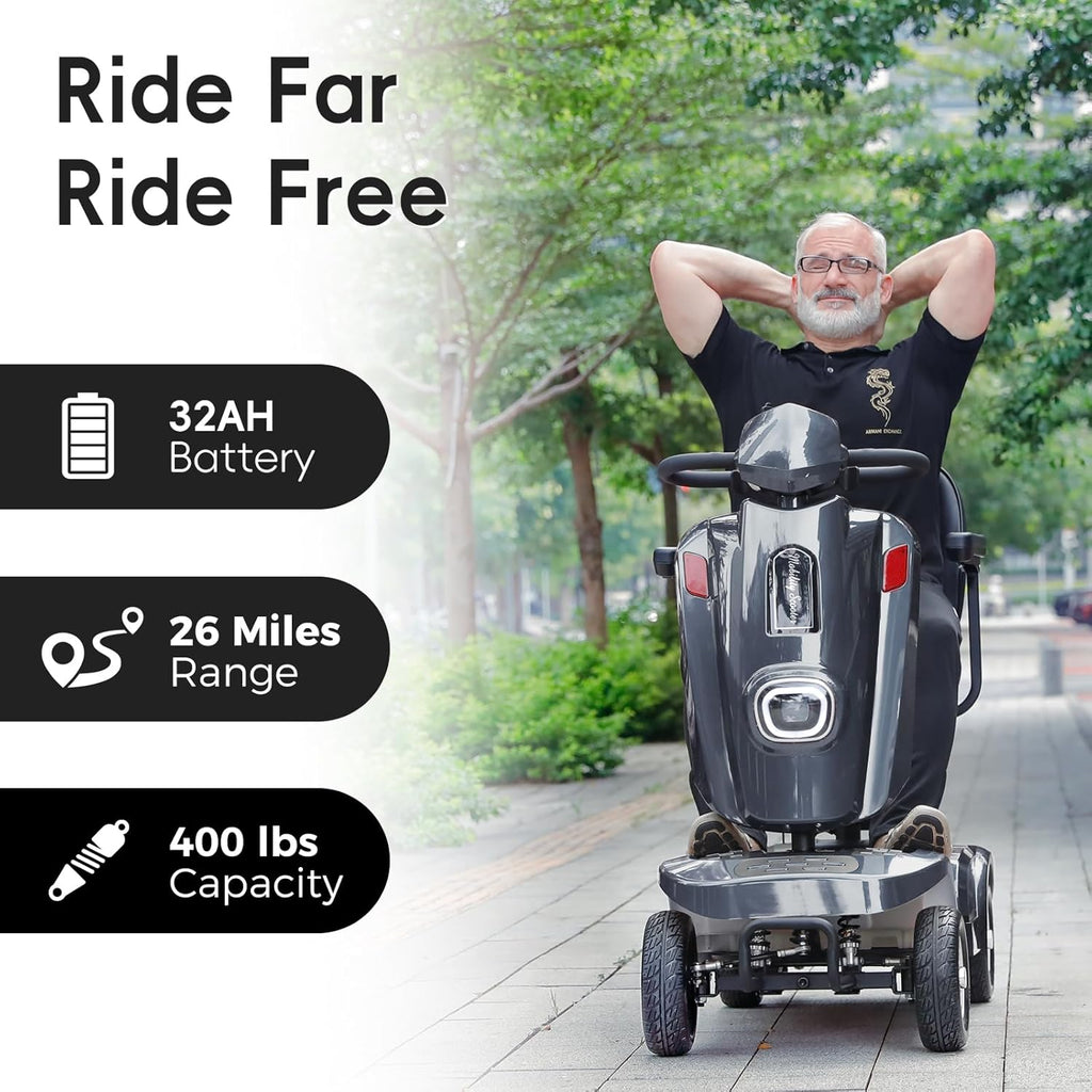Heavy Duty Electric Mobility Scooter for Adults & Seniors, 16–32 Mile Range, 500–1000W, Off-Road