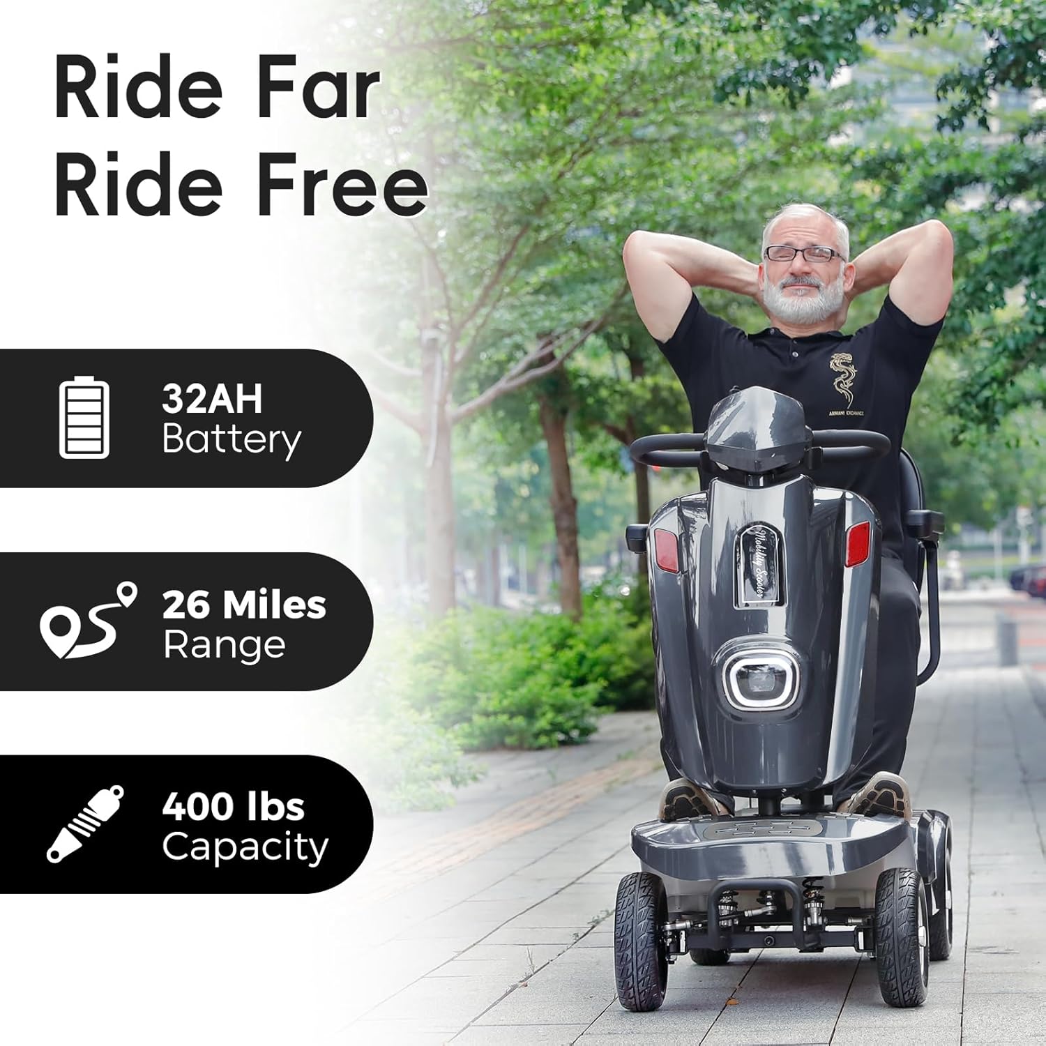 Heavy Duty Electric Mobility Scooter for Adults & Seniors, 16–32 Mile Range, 500–1000W, Off-Road